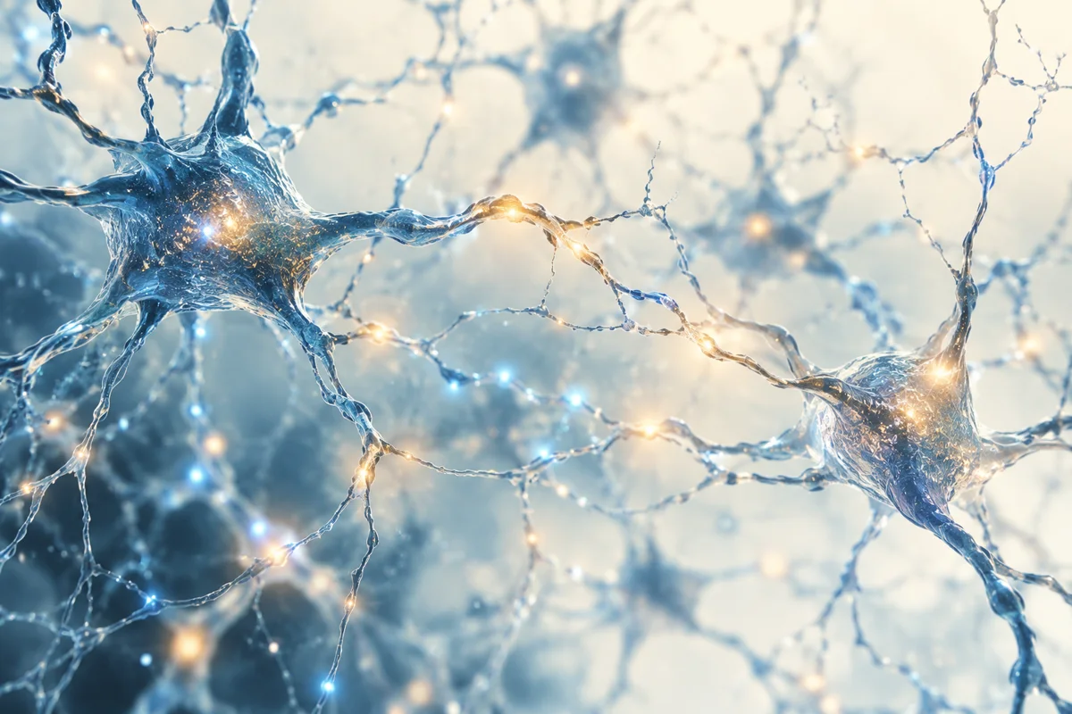 Illustration of branching neurons and luminous connections